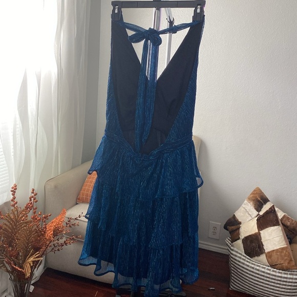 Lulu's Glowing Gorgeous Blue Multi Metallic Tiered Mini Dress Size L ( I - 4 ) - Picture 6 of 10